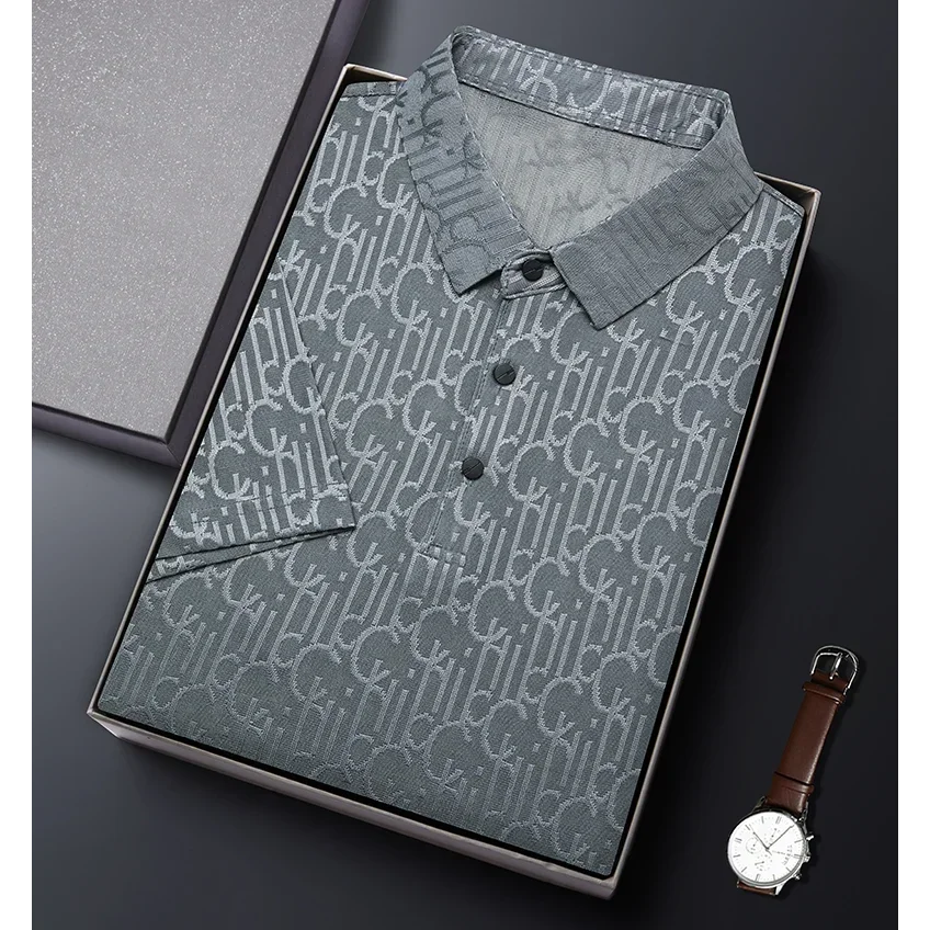 

New Casual Breathable Thin Loose Lapel Top Men's Business Casual Short Sleeve Shirt Men's High-end Short-sleeved Polo Shirt