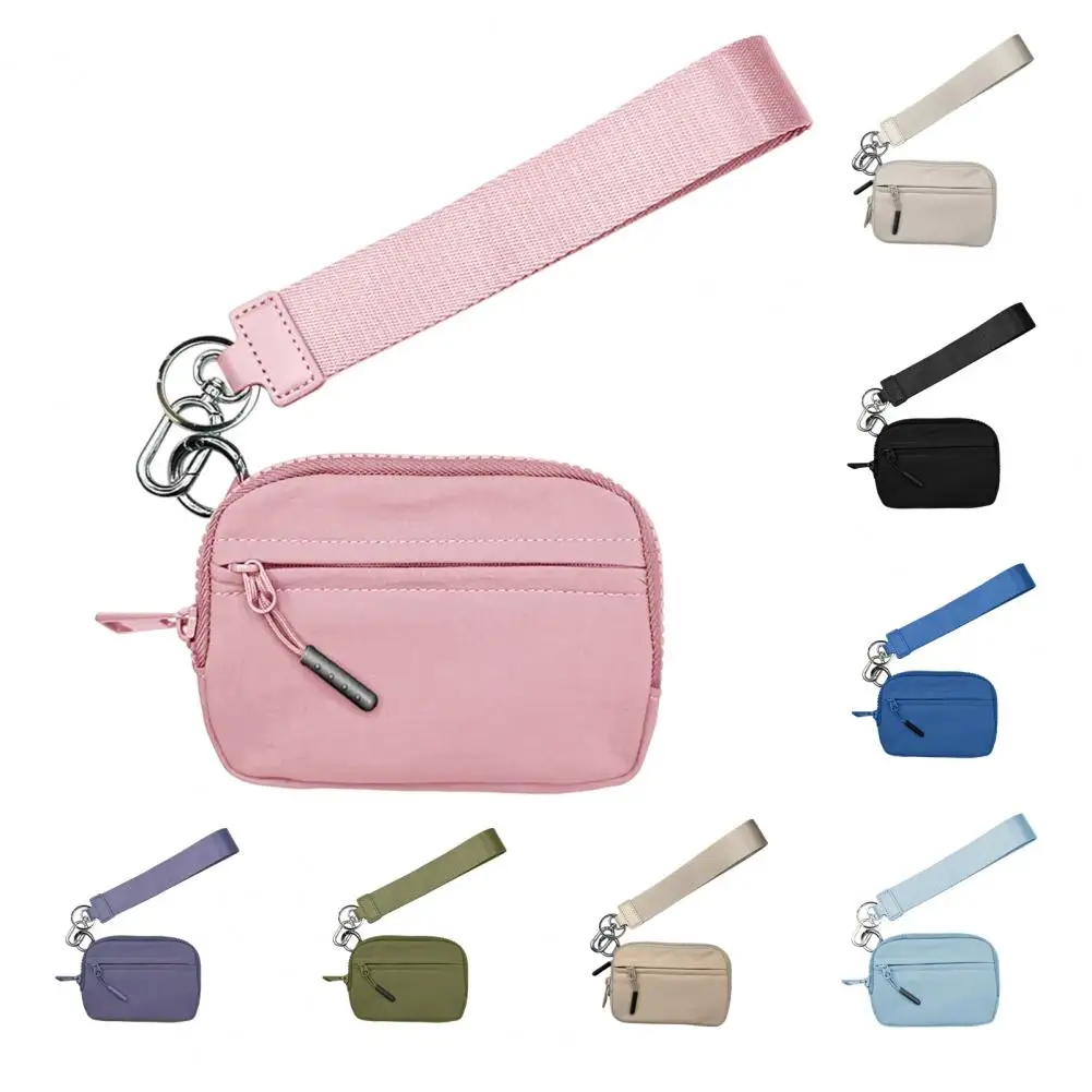 Portable Card Organizer Mini Coin Bag with Wrist Strap Multiple Card Slot Organizer Zipper Closure Makeup Pouch for Phone