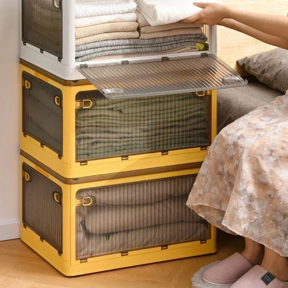 Foldable Storage Box Closet Organizer Stackable Sundries Organizer with Wheels Home Storage Large Capacity Books Snack Toy Bin