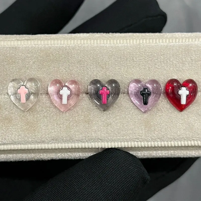Sweet Angel's Wings Titanium Alloy Ear Bone Nail Cute Acrylic Love Heart Cross Earrings for Women Body Puncture