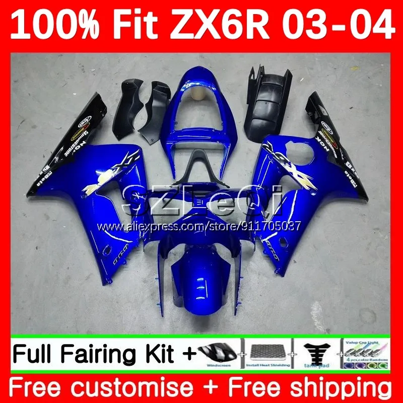 Body+Decal For KAWASAKI NINJA ZX 6R 636 6 R ZX636 ZX6R 03 04 Stock blue 10No.11 ZX-636 600CC ZX-6R 2003 2004 Injection Fairing