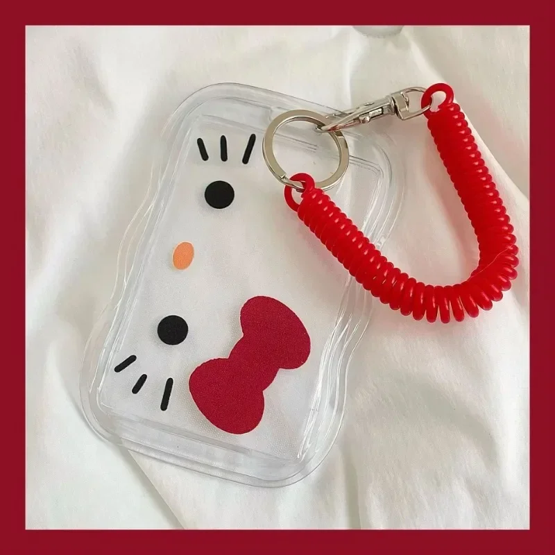 Lindo portatarjetas con llavero Kawaii Hello Kitty: tarjetero KT Cat ID/estudiante/autobús - Regalo encantador para niñas
