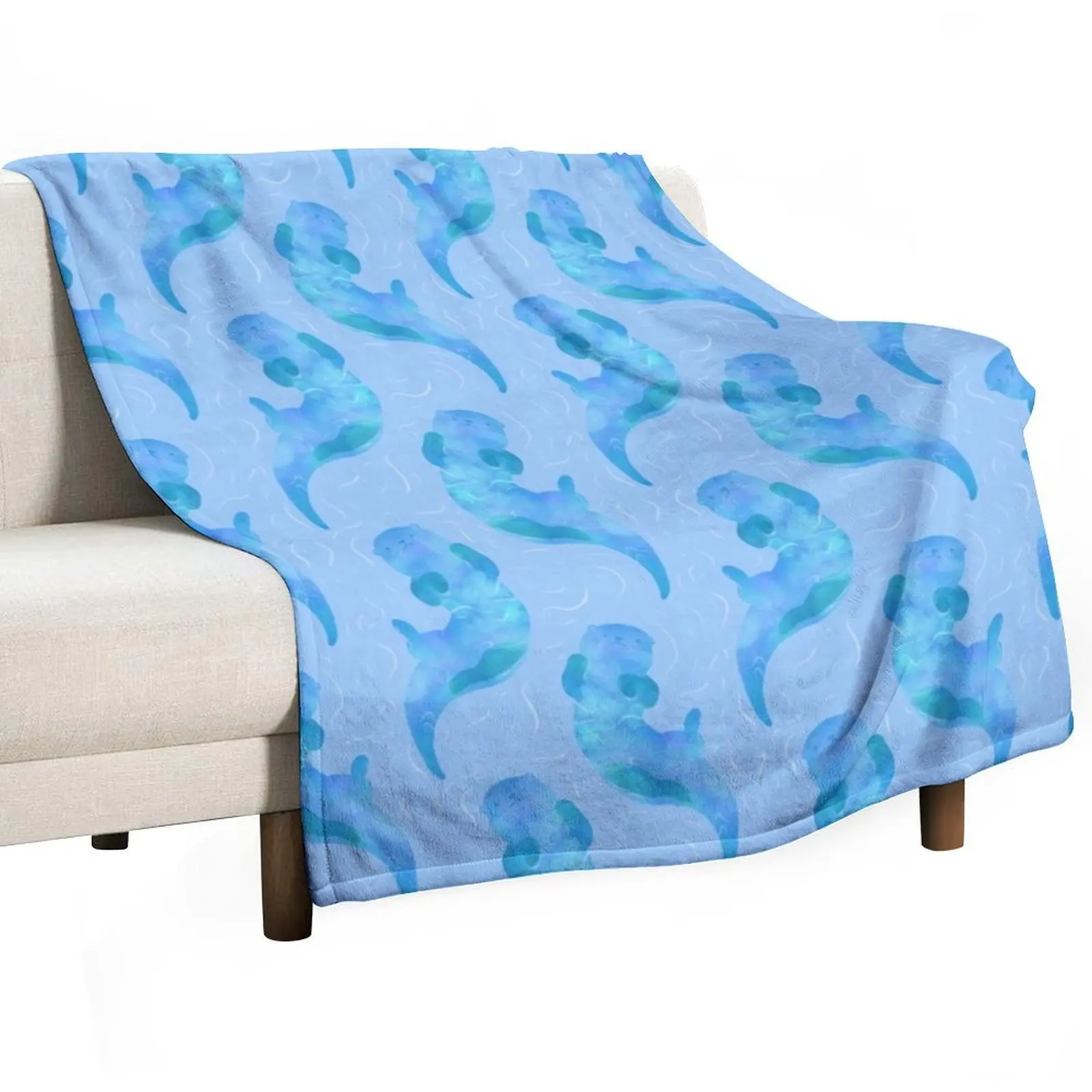 Ice Blue River Otter Swimming Throw Blanket Cute Plaid Winter beds Luxury Brand Blankets