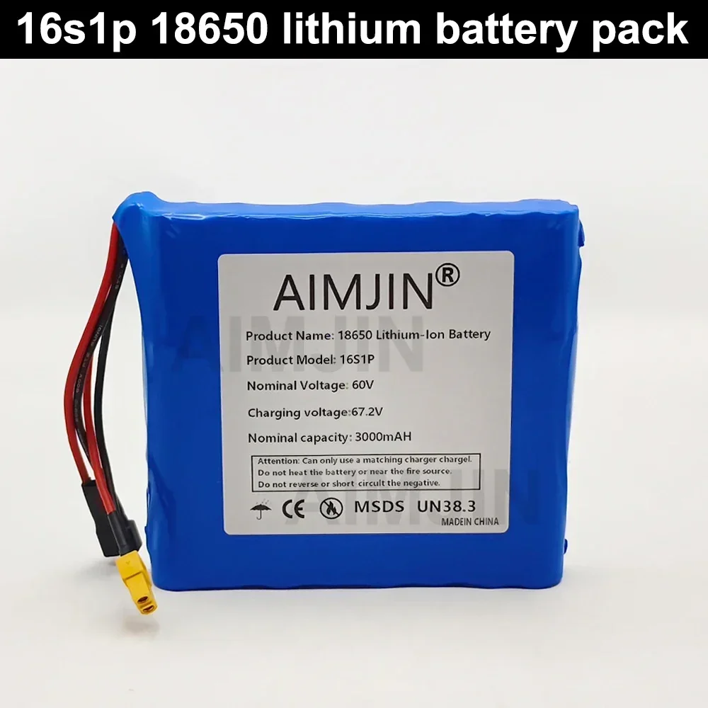 16S1P Lithium Battery Pack High Capacity for E-Unicycle Electric Unicycle Battery 60V 3000mAh