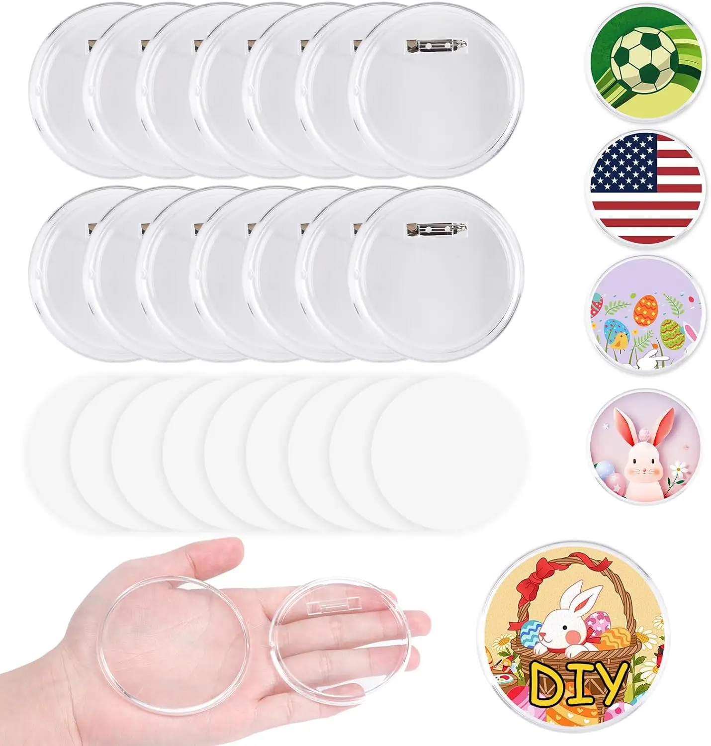 DIY Transparent Acrylic Button Pins Blank Badge Set for Crafting Office School Supplies Design Custom Pins at Home
