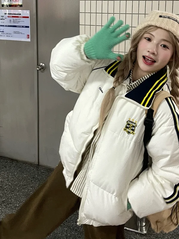 

Новинка: женское хлопковое пальто в корейском стиле, свободного кроя, с теплой подкладкой, в стиле пэчворк, для зимы, коллекция College Fashion