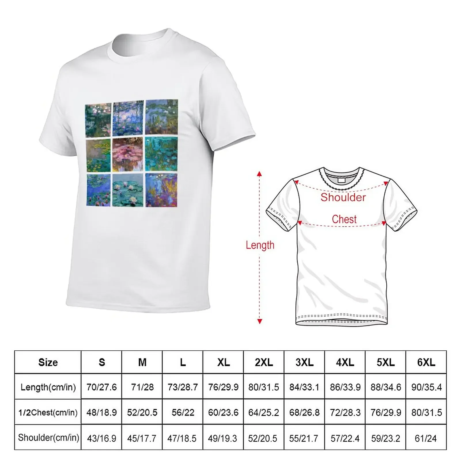 New Claude Monet Water Lilies Art Collage T-Shirt T-shirt for a boy cute clothes Blouse Men's cotton t-shirt