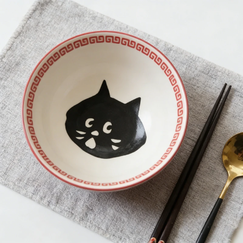 Japanese Style Creative Surprised Cat Underglaze Ceramic Ramen Bowls Large Capacity Home Soup Salad Noodle Household Tableware