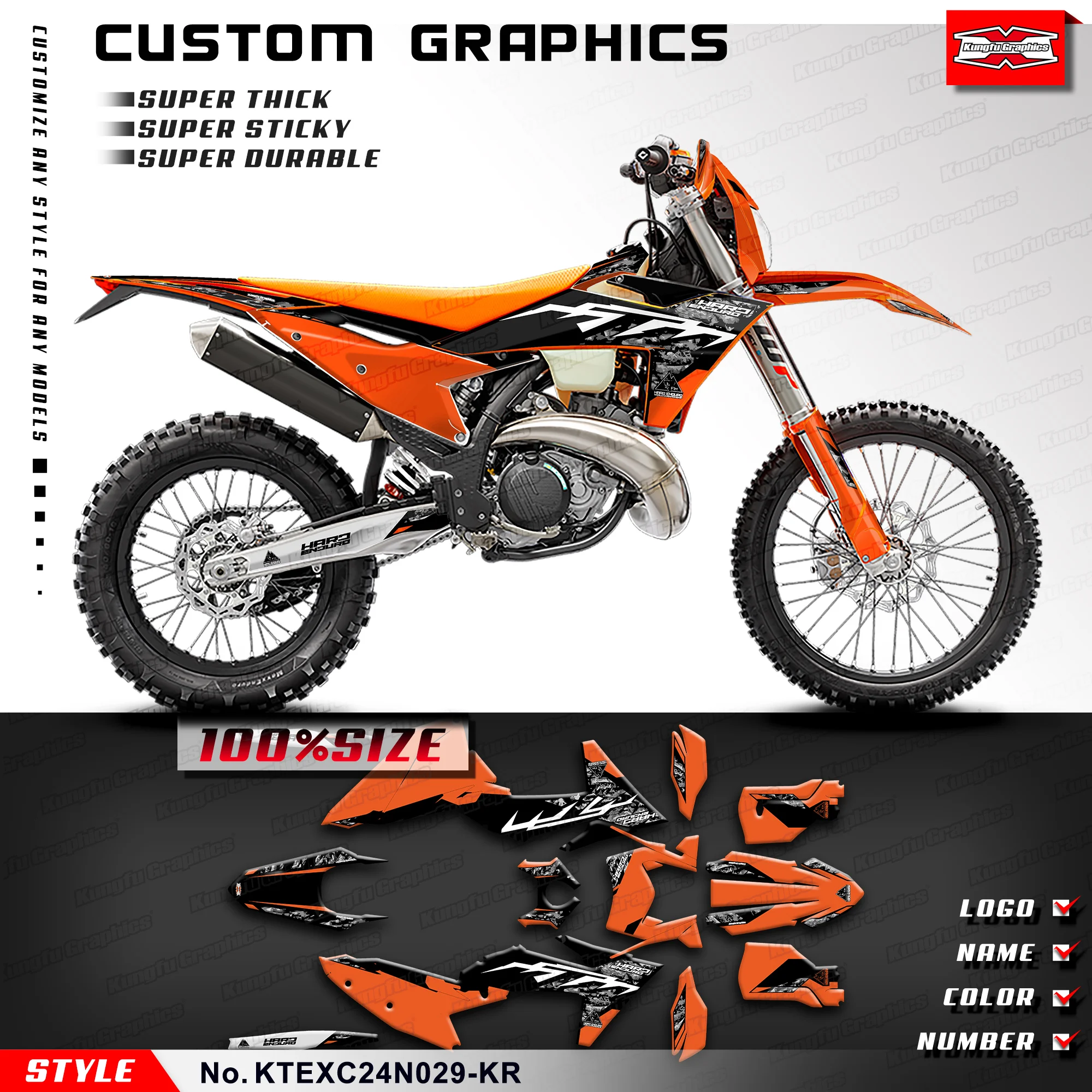 KUNGFU GRAPHICS Graphics Kit Vinyl Wrap for KTM 150 250 300 350 450 500 EXC EXC-F XC-W XCW XCF-W 2024 2025, KTEXC24N029-KR