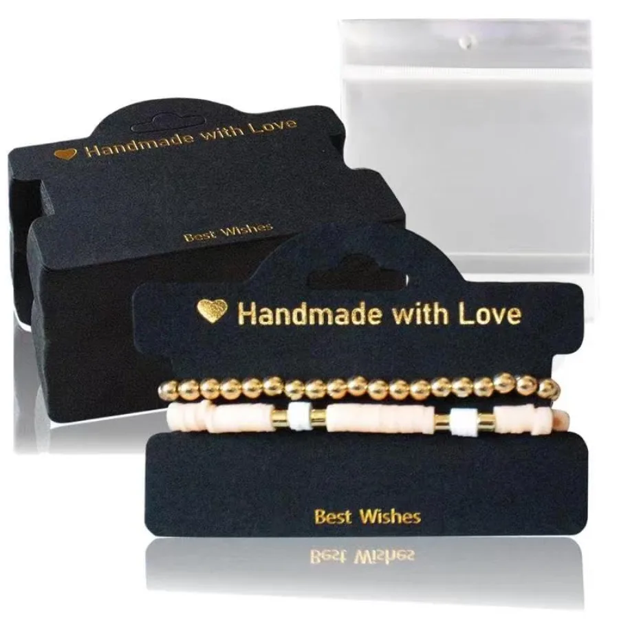 104 Set Bracelet Packaging for Small Business, Bracelet Display Cards with Clear Bags, Handmade with Love Hanging Jewelry Cards