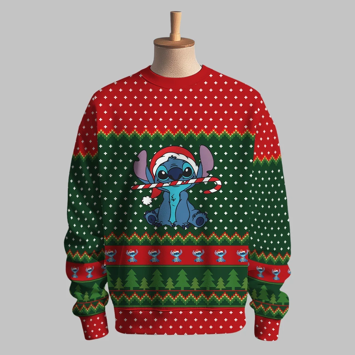 Disney Stitch Christmas Sweaters Green Jumpers 3D Funny Printed Holiday Party Xmas Sweatshirt for Party Birthday Ugly Sweatshirt