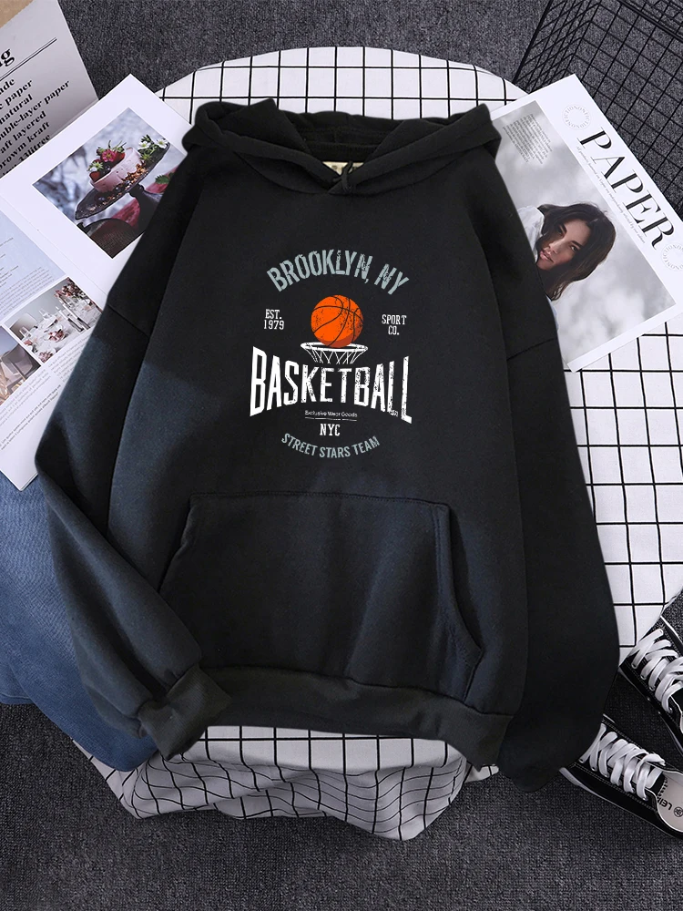 Sudadera con capucha de Brooklyn y Ny para mujer, ropa de moda con bolsillo creativo, con estampado de estrellas callejeras de baloncesto, nueva