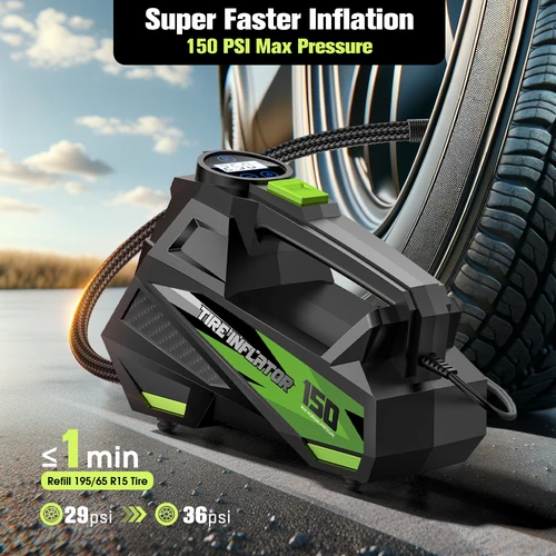 Imagen 1 del producto CARSUN Bomba de aire portátil para neumáticos de automóvil con cable: mini compresor con cable de alimentación extendido, para automóviles, motocicletas y bicicletas