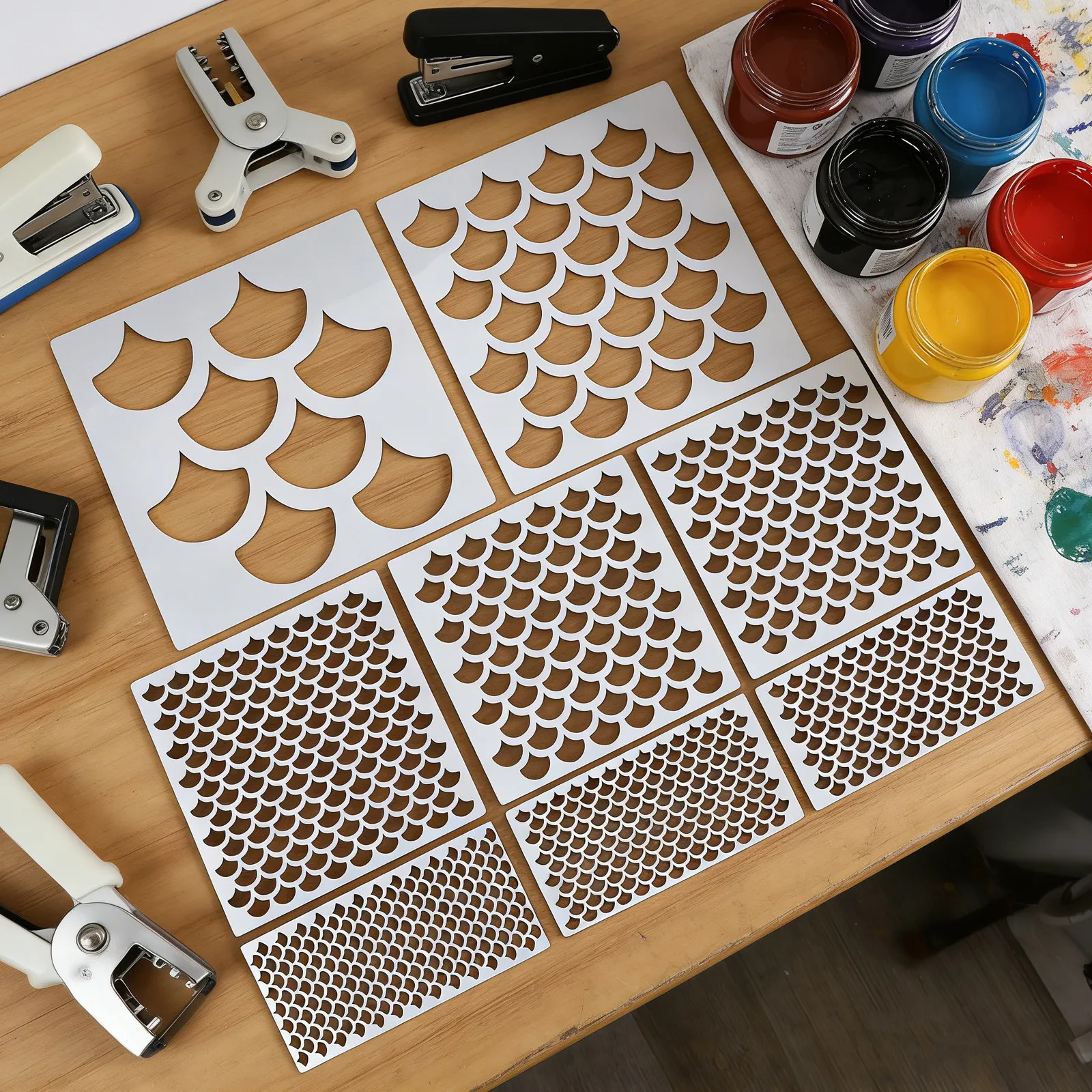 Art Craft Furniture - 8Pcs Fish Scale Stencil Set Reusable