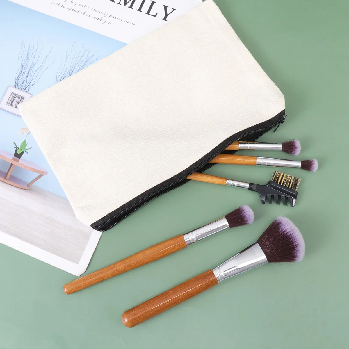 

12Pcs Canvas Zipper Pencil Bags Multipurpose Storage Pouches Black Beige Grey Portable Makeup Cosmetics Organizers