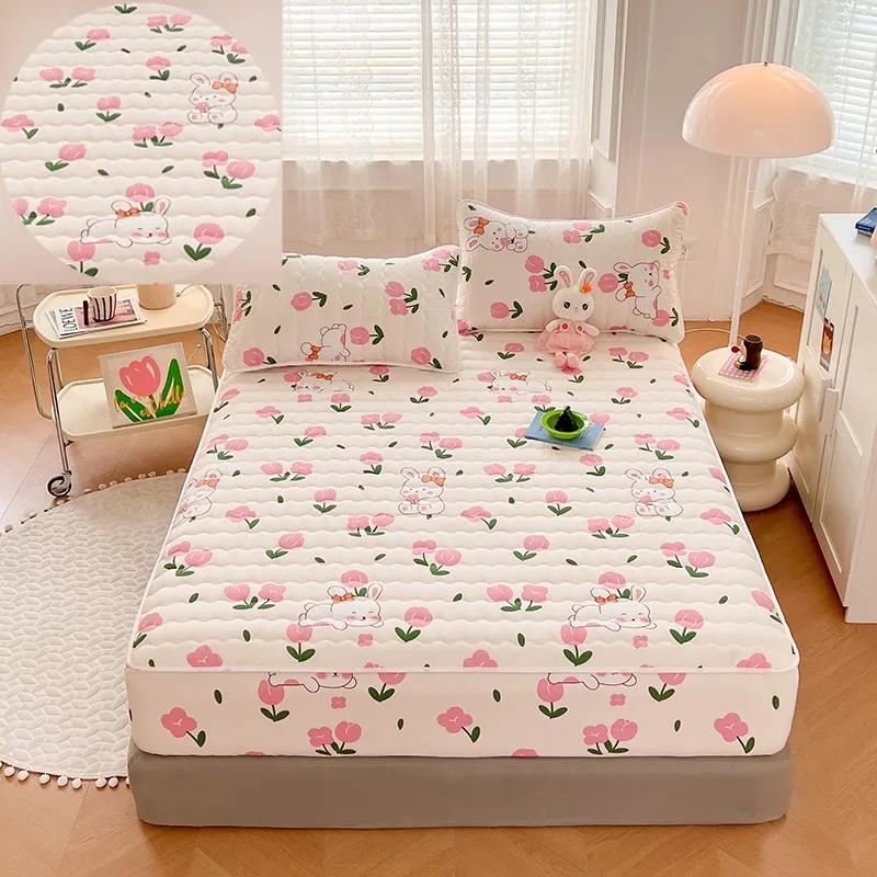 Quilted Mattress Cover For Kids Single/Double Size Rabbit Printing cubre colchón 200X220cm Anti-Mite 매트리스커버 Queen/King Size 매트리스