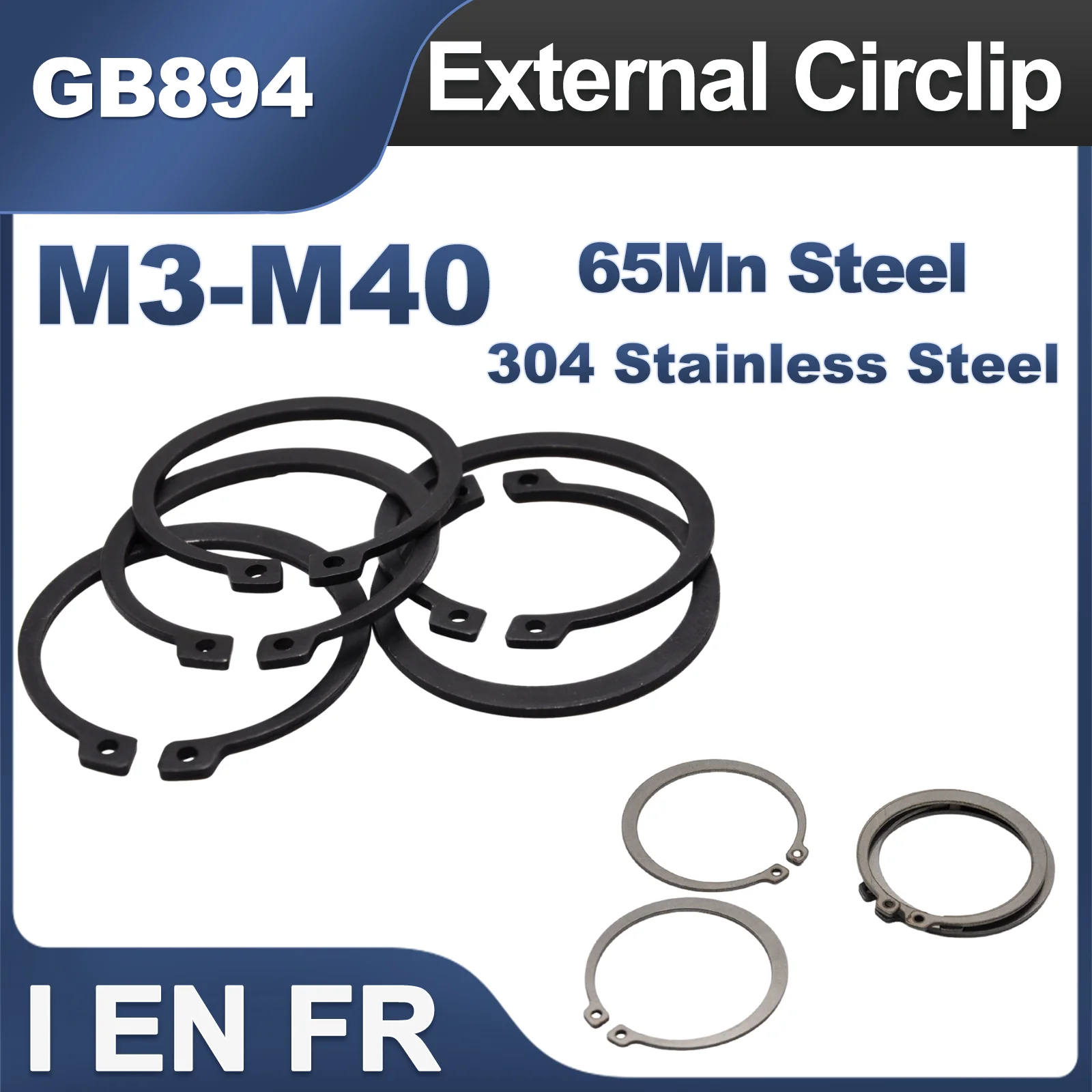 10/25/50pcs M3 to M40 GB894 304 Stainless Steel Black 65mn 3-40mm Shaft C Type External Circlip Bearing Retaining Clip Snap Ring