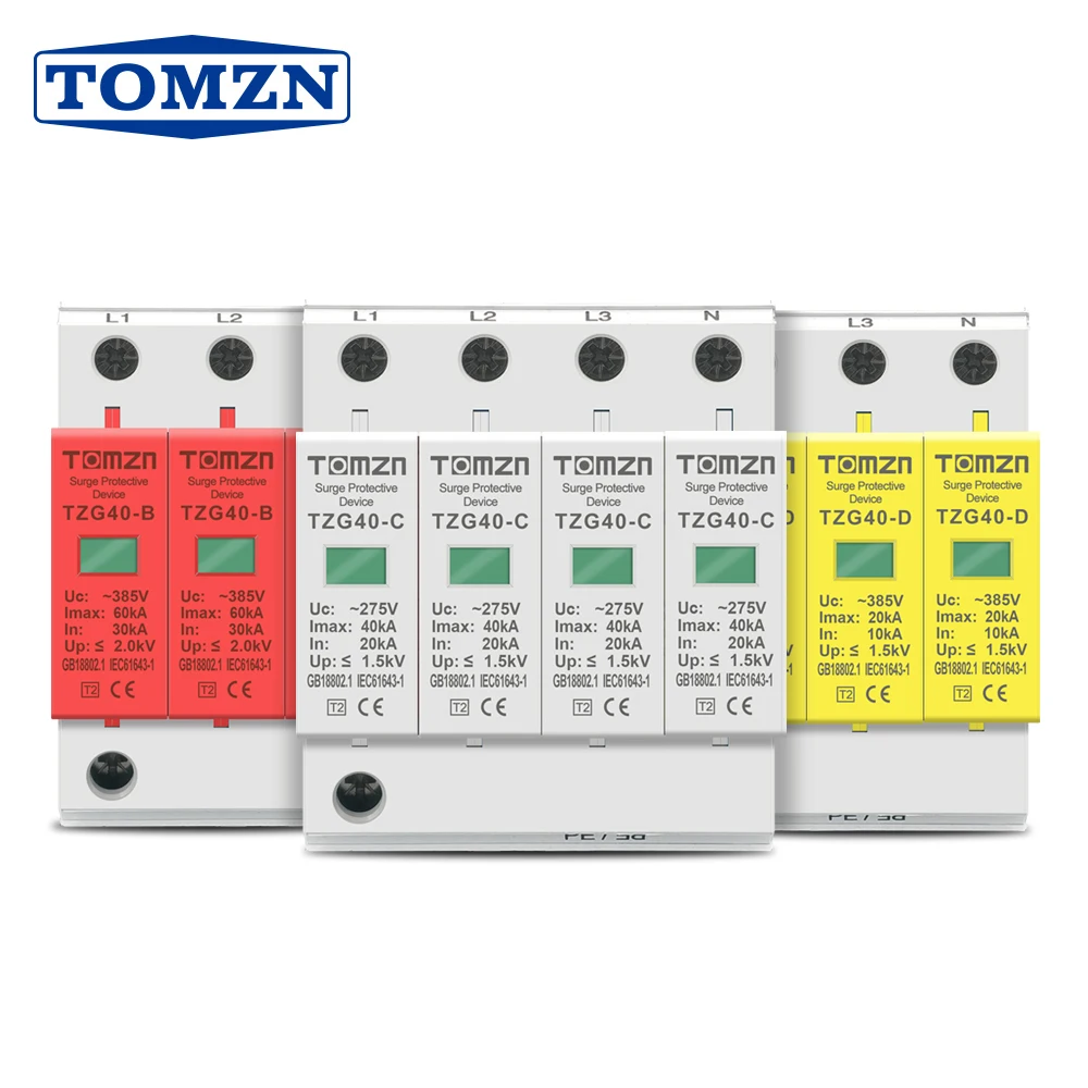 AC SPD 4P 3P+N 10-20KA 20-40KA 30-60KA 275V 385V House Surge Protector Protective Low-voltage  Arrester Device