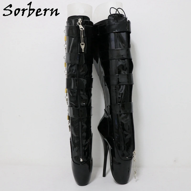 Sorbern 8 Locks Ballets Boots For Women Sm Fetish Tip Toe Boots Lockable Zippers Play Fun Footwear Bdsm Shoes