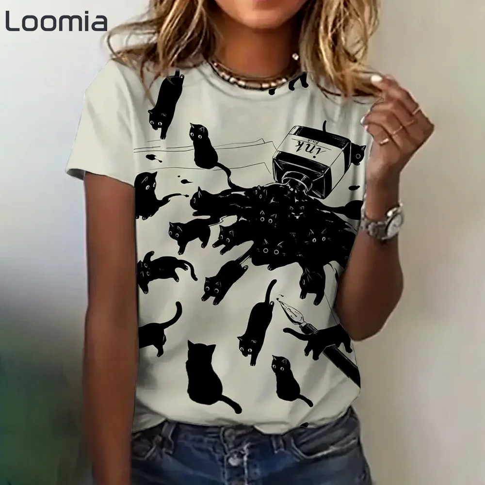 T-shirt con stampa animalier Abbigliamento donna Estate Nuove magliette grafiche animali Abiti popolari coreani Moda O-Collo Abbigliamento donna Top