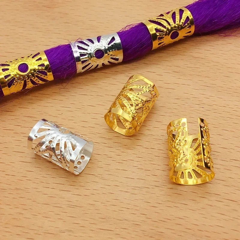 50/100Pcs Metal Hollow Out Hair Rings Accessories Beads Hair Braid Rings Clips Dread Locks Hair Braiding Metal Cuffs Decorations