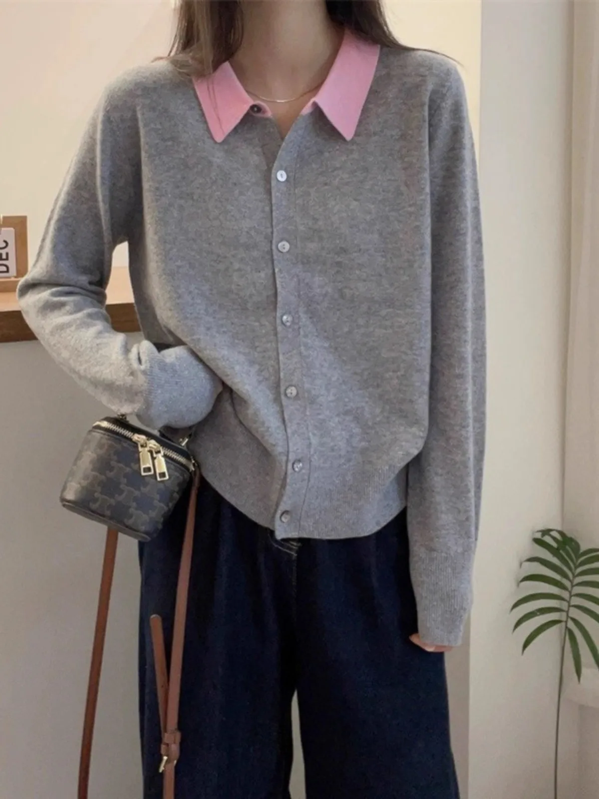 

Korean Sle Long Sve Knitted Open Cardigan Women's Faion Autumn Outerwear Soft Comfortable Loose Fit Button Detail