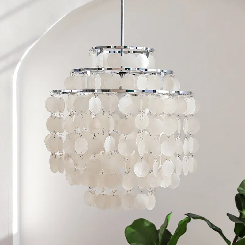 Modern Shell Ceiling  Chandeliers Elegant Chrome Metal LED Pendant Lights for Living Dining Room Home Restaurant Decor