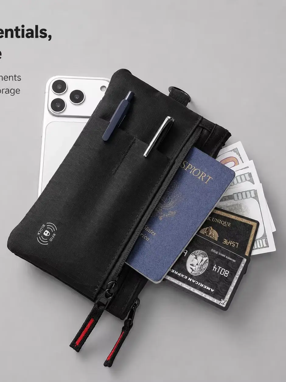 Verbesserte Reisebrieftasche, RFID-blockierender Kreditkartenhalter, Handgelenk-Organizer-Tasche für Männer und Frauen, Clutch-Handtasche mit Schultergurt – Detail 6