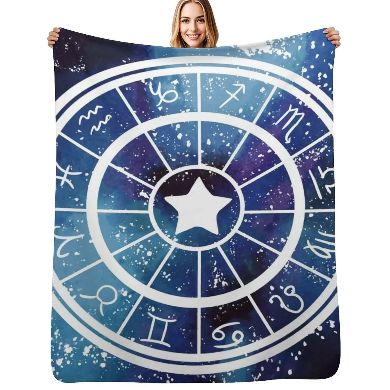 Zodiac Constellation Galaxy Wheel Throw Blanket Warm Flannel Blanket for Couch Chair Bedroom