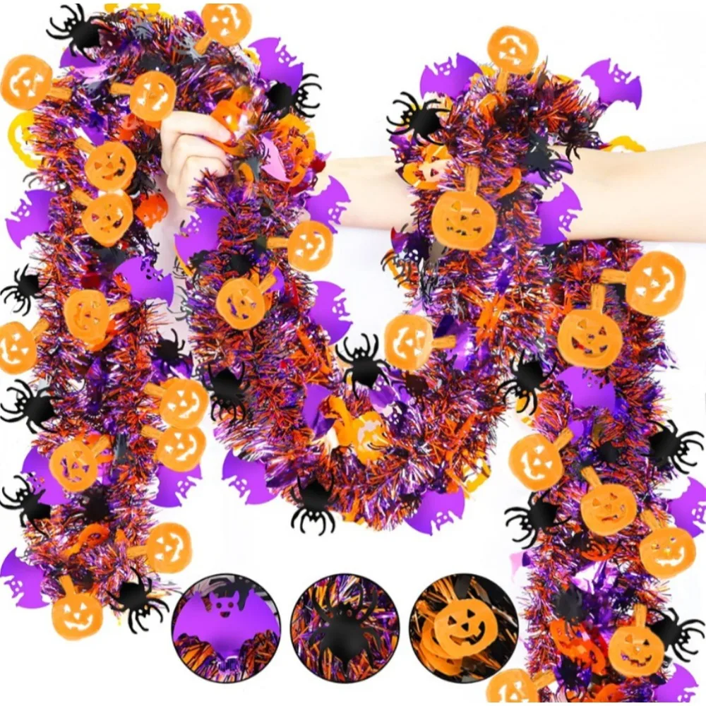 

2m Halloween Wreath Pendant Glitter Home Decoration Color Strips Pumpkin Halloween Door Hanging for Home Garden Festive Decor