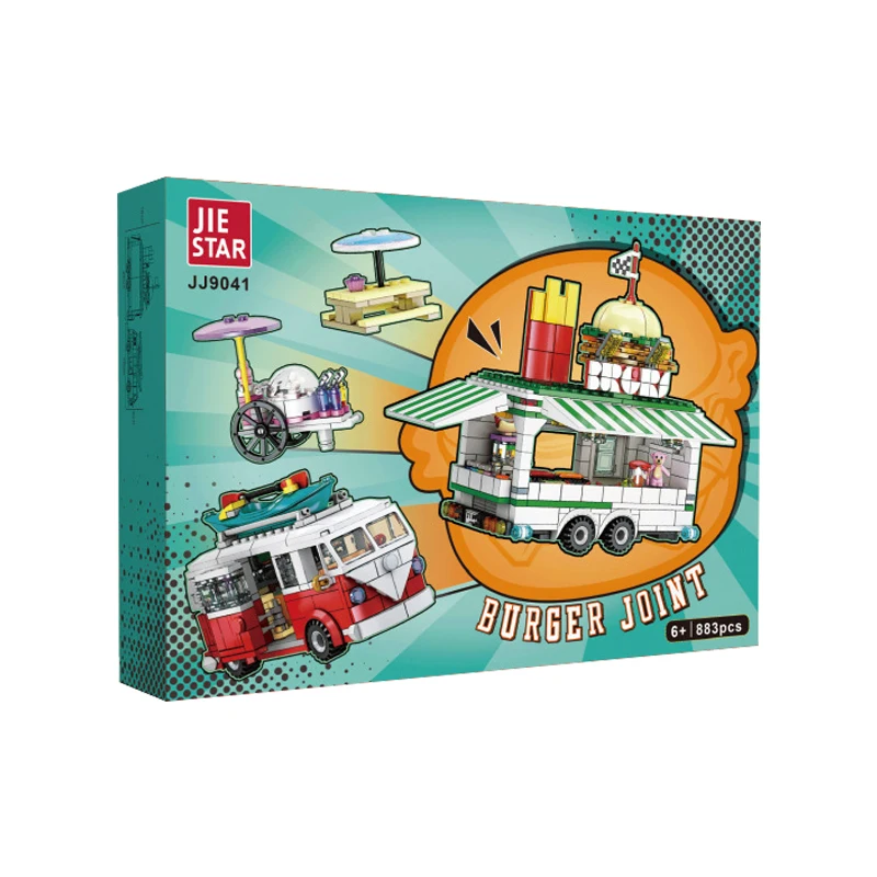 IN STOCK JJ9041 MOC Creativity Mobile Burger Truck Building Blocks Model Bricks Assembling Toys for Children Christmas Gift Set