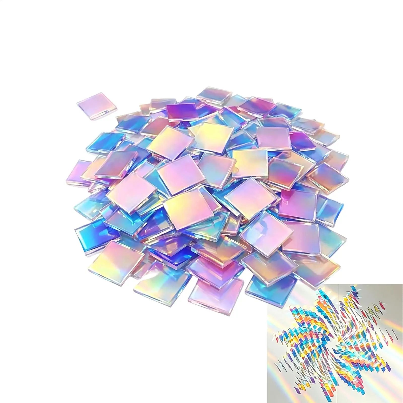 Rainbow Acrylic Sheets Mini Holographic Acrylic Squares 100 Pcs Double-Sided Iridescent Mosaic Sheet For Home Crafts Decoration