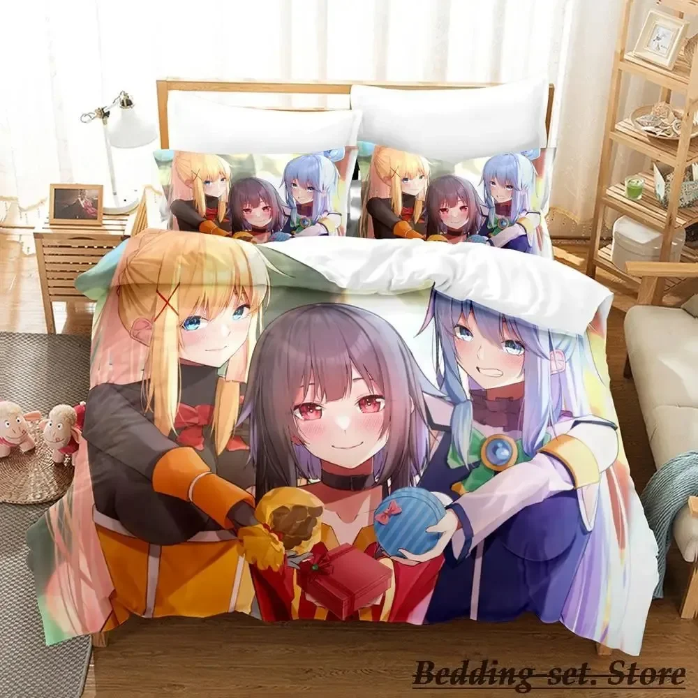 2023 KonoSuba Bedding Set Cartoon Anime three-piece set Adult Kid Bedroom Duvetcover Sets 3D Kawaii Girls lit 2 personnes