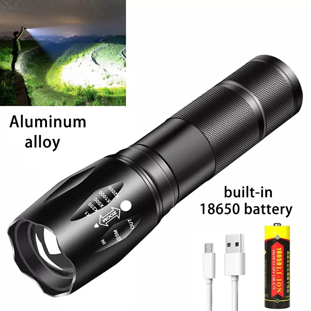 XPG LED Flashlight USB Rechargeable 300LM Powerful Tactical Mini Torch Light 3 Lighting Modes Rechargeable Zoom Camping Light