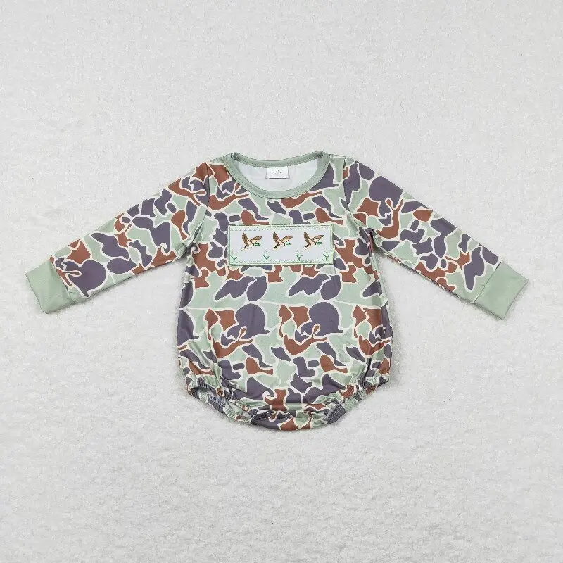 

X9.25 Hot selling hunting baby boys romper wholesale embroidered duck camouflage long sleeve onesie