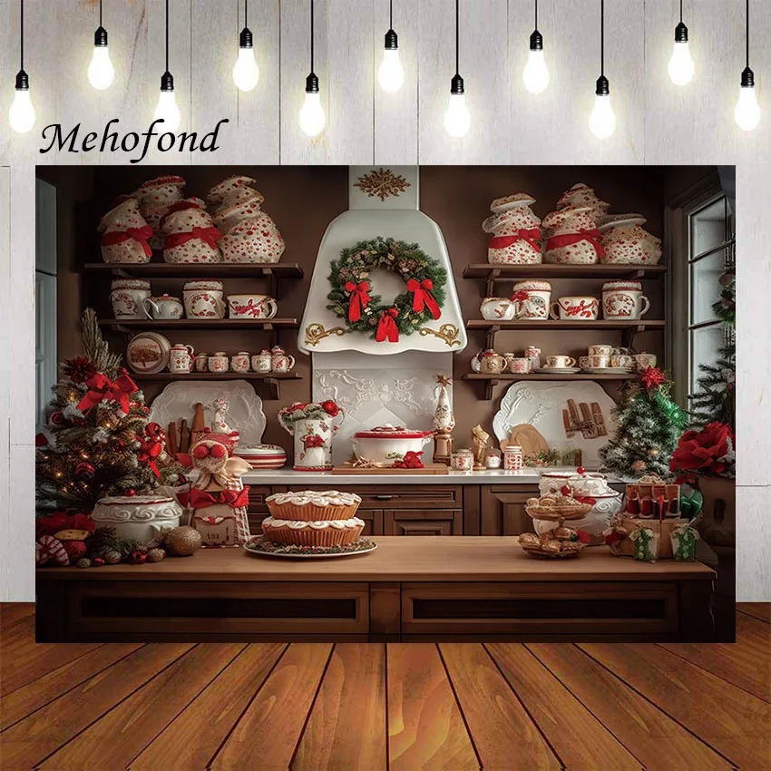 Mehofond Photography Background Winter Christmas Kitchen Cooking Cake Xmas Tree Kids Family Portrait Decor Photo Backdrop Studio