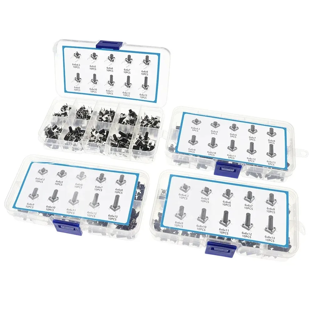 10 Type 6*6 Light Micro Touch Switch Set Push Button Switch Kit Height: 4.3 5~12MM DIP SMD Tool Accessories 2P/4P 6x6 Keys Tact