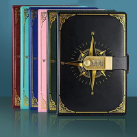 Retro Password Book A5 With Lock Diary Notebook Creative Traveler Compass Hand Ledger Student Notepad Stationery Secretly Note
