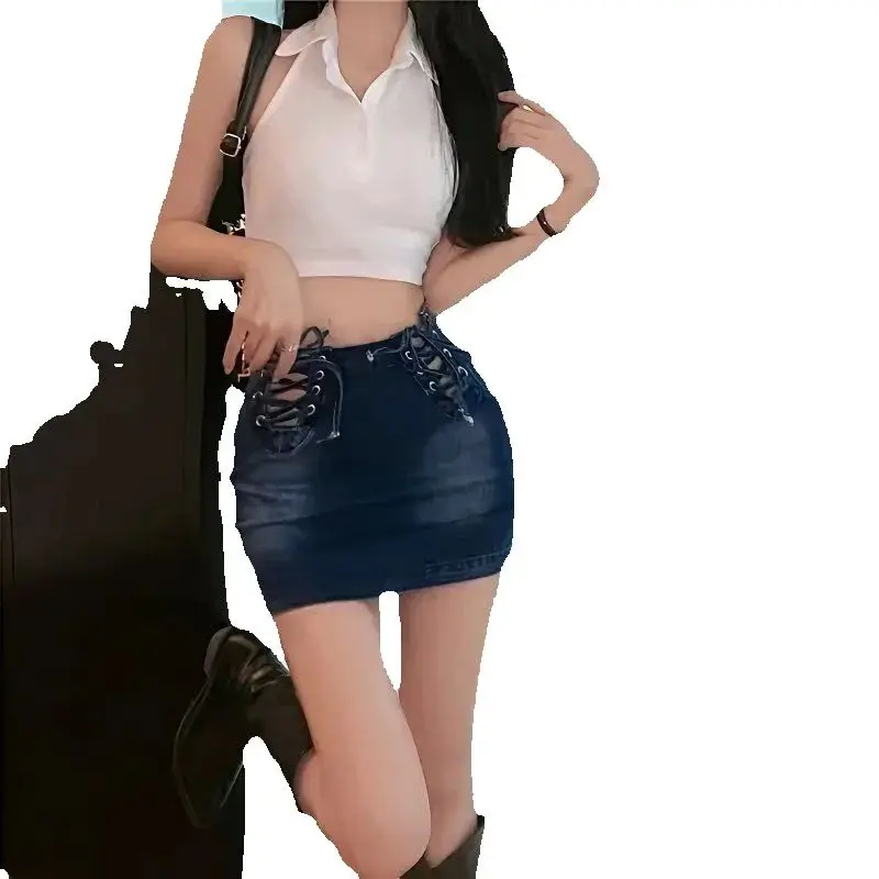Girl Retro Low-Waisted Denim Skirt 2025 Spring New Millennium Spice Girl Bi For Wild Hip Skirt