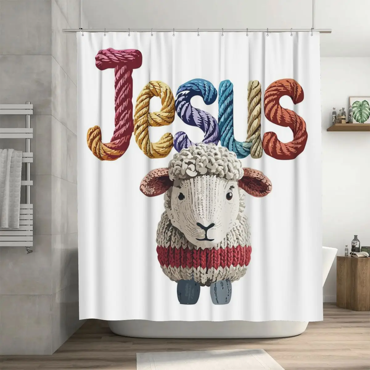 

Jesus And His Sheep Shower Curtain Bathroom Polyester Waterproof Bath Curtains with Hooks