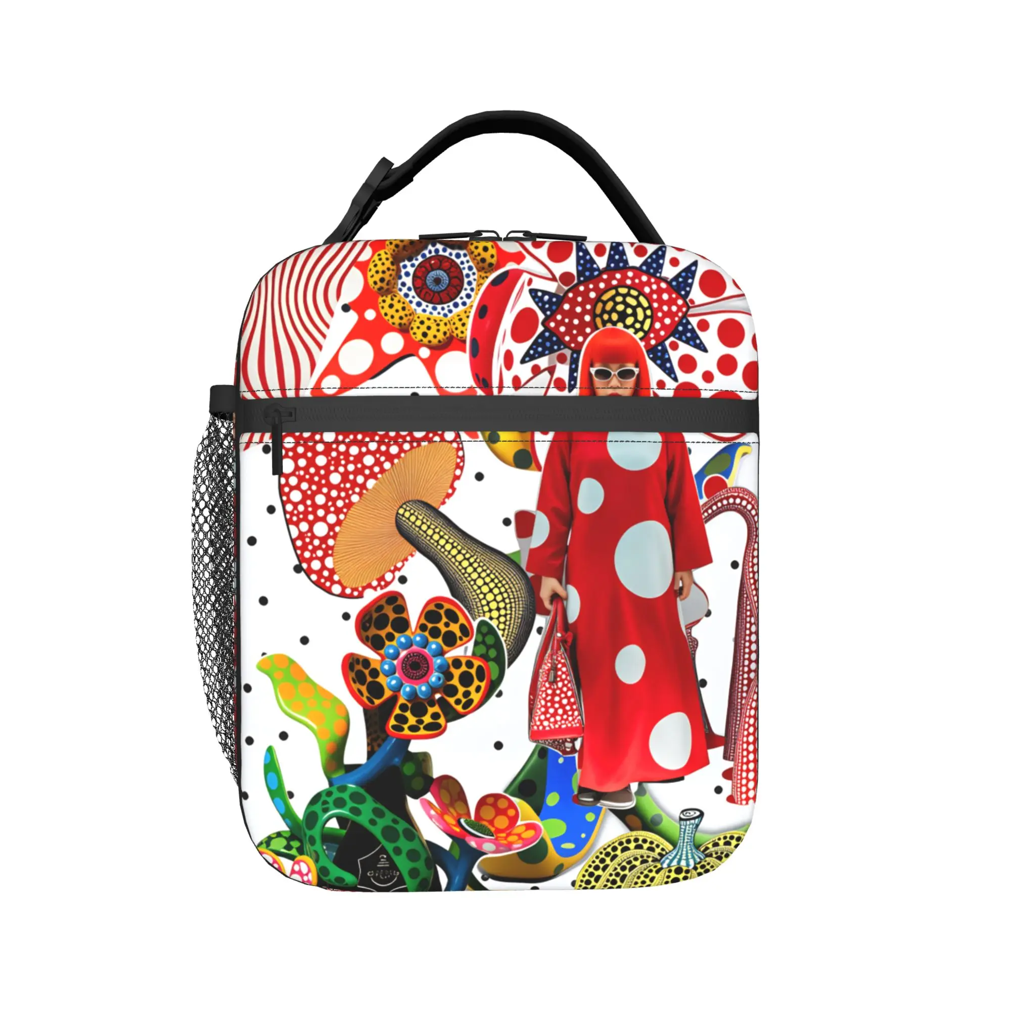 Yayoi Kusama Abstract Face Lunch Bag Japanese Artist Office Lunch Box For Girl Boy Retro Thermal Lunch Bags Oxford Cooler Bag