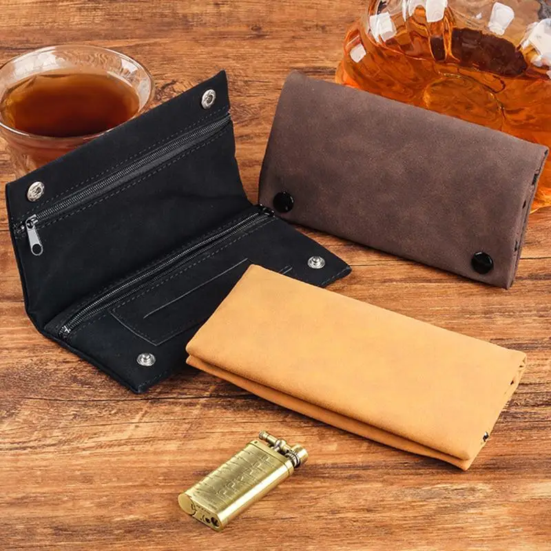 Frosted Leather Hand Cigarette Bag Foldable Storage Bag Handmade Tobacco Pouch Multifunctional Tobacco Moisturizing Bag