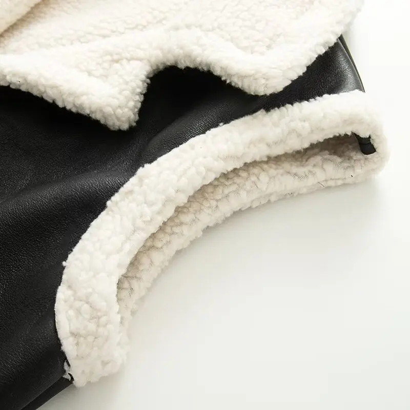 التباين لامب التلبيب سترة صوف المرأة عادية الخامس الرقبة أكمام واحدة الصدر قصيرة أفخم سترات 2026 سيدة الشتاء الشارع ارتداء جديد #4