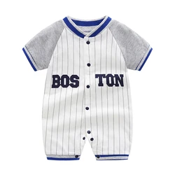 One-piece pure cotton clothes for baby short-sleeved clothing for men, thin baseball uniforms handsome and trendy 100-day summer