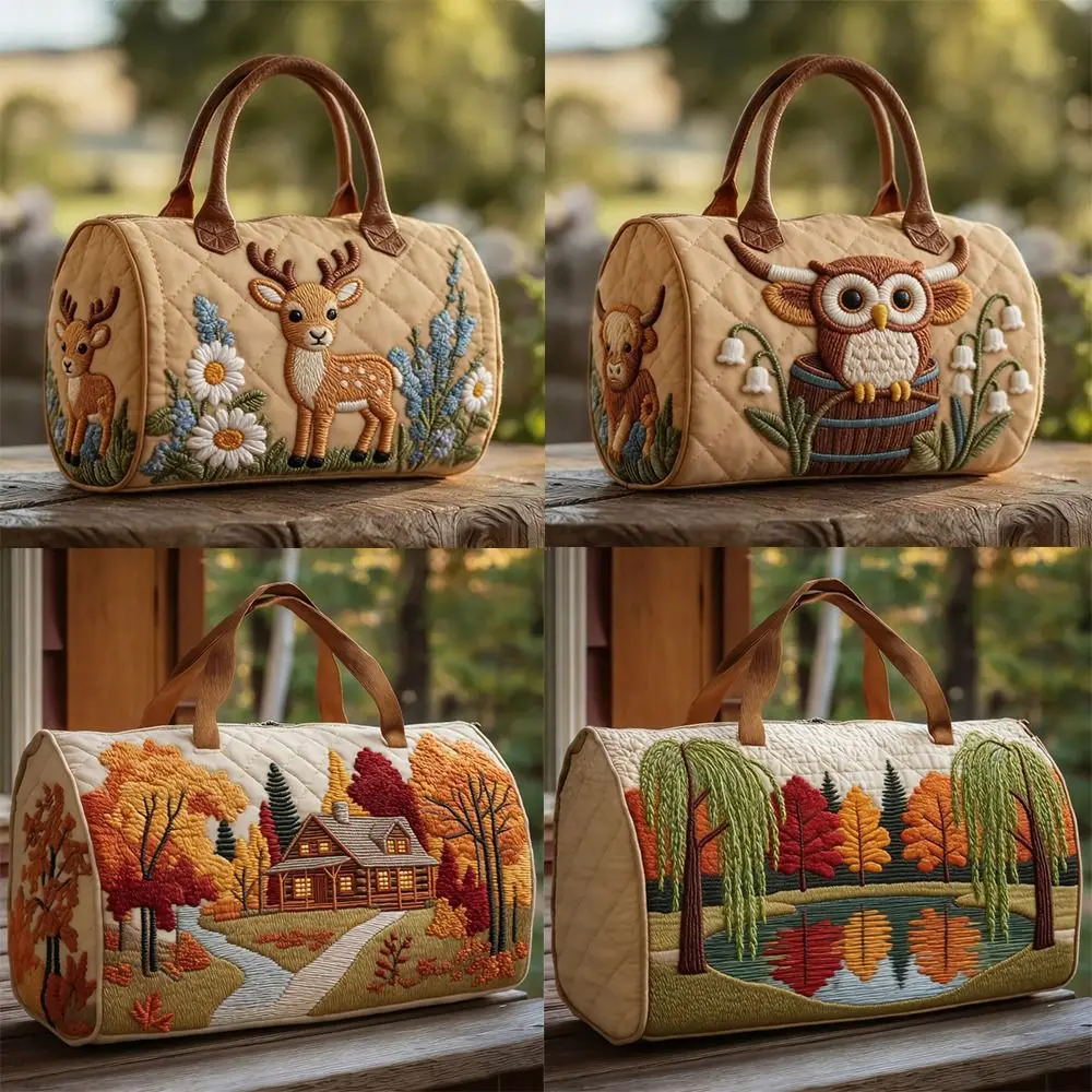 Shoulder Strap Quilted Duffle Bag 3D Quilting Craft Scenery Pattern Travel Duffel Bag Tote Bags Large Capacity Sports Gym Bag