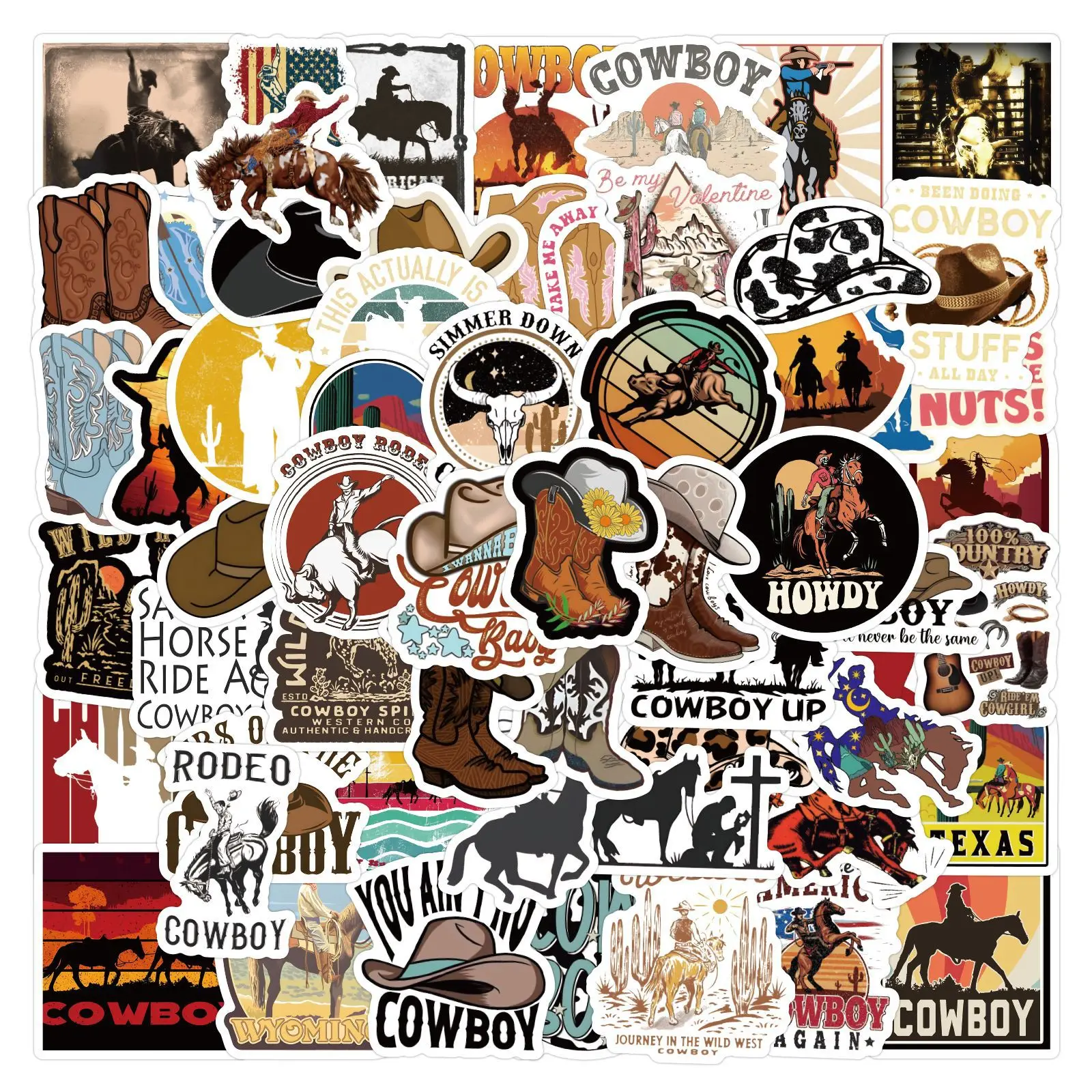 10/30/60PCS Cool Cowboy Stickers Decoration Scrapbook Luggage Laptop Guitar Car Bike Skateboard Sticker Cartoon Graffiti Decals