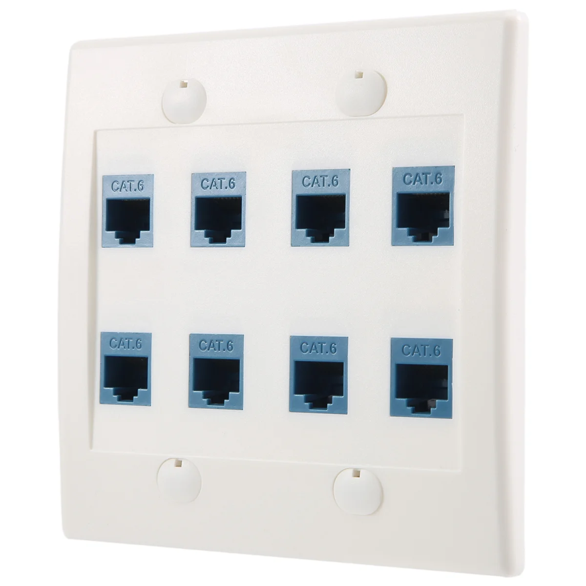 Ethernet Wall Plate 8 Port - Double Gang Cat6 RJ45 Keystone Jack Network Cable Faceplate Female to Female - Blue