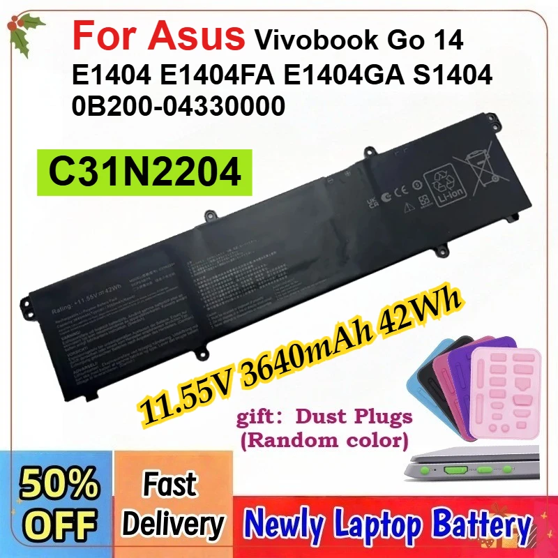 11.55V 3640mAh C31N2204 Laptop Battery For Asus Vivobook Go 14 E1404 E1404FA E1404GA S1404 0B200-04330000 Rechargeable Battery