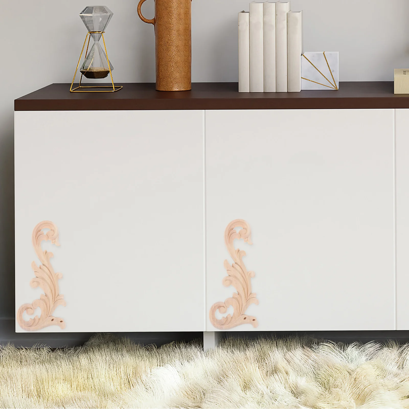 

4Pcs Wooden Appliques Carved Onlays Unpainted Decals for Cabinet Door Wall Decor Wood Applique Wood Carved Applique