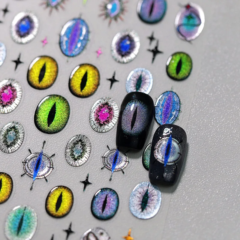 5D Relief Shiny Magic Colorful Silver Demon Eye Devil Starlight Love Staff Adhesive Nail Art Stickers Decals Manicure Punk Charm